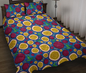 Passion fruit blue background Quilt Bed Set