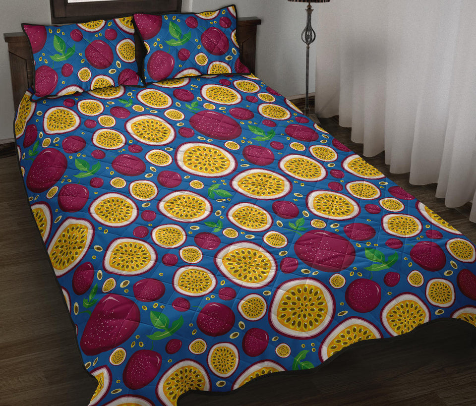Passion fruit blue background Quilt Bed Set
