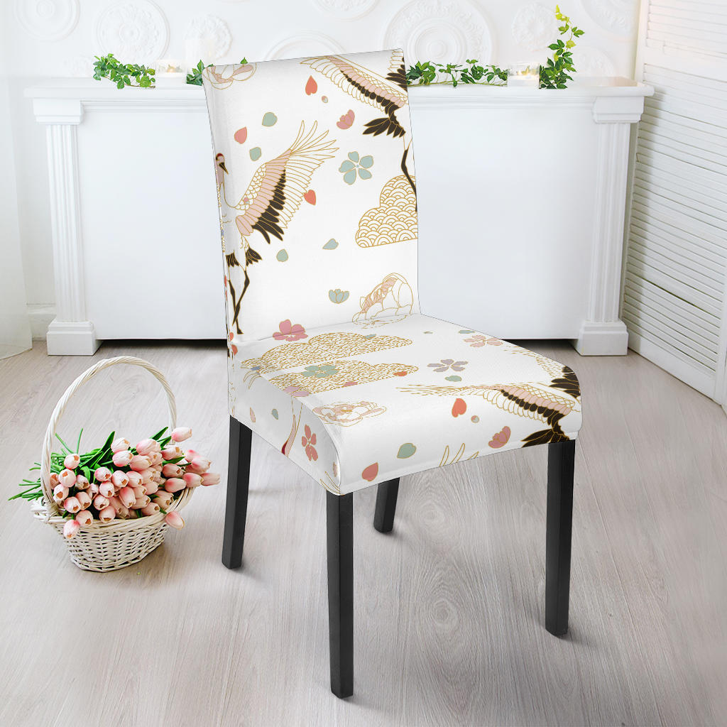 Beautiful Japanese Cranes Pattern Dining Chair Slipcover