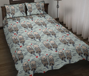 Lovely Sea Otter Pattern Quilt Bed Set