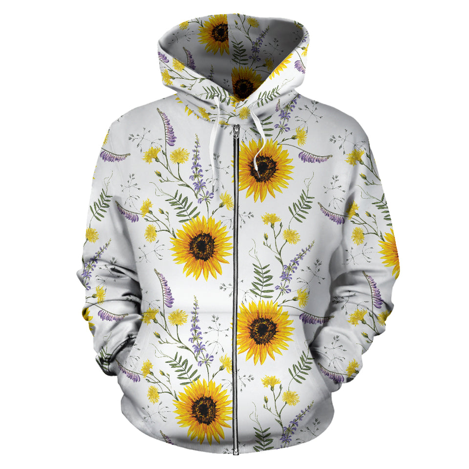 Beautiful Sunflowers Pattern Zip Up Hoodie