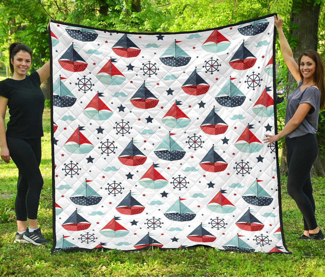 Cute Color Paper Sailboat Pattern Premium Quilt