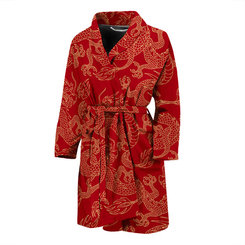 Gold Dragons Red Background Men'S Bathrobe