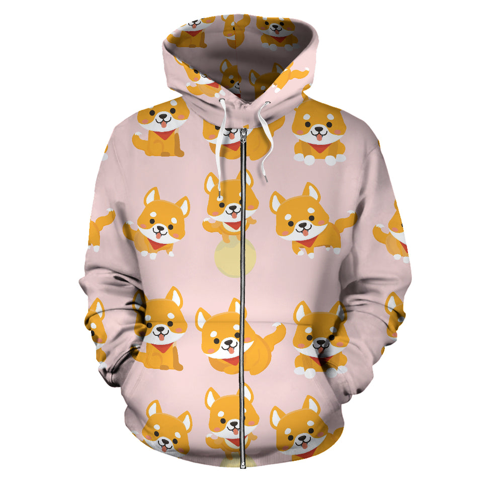Cute Shiba Inu Dog Pattern  Zip Up Hoodie
