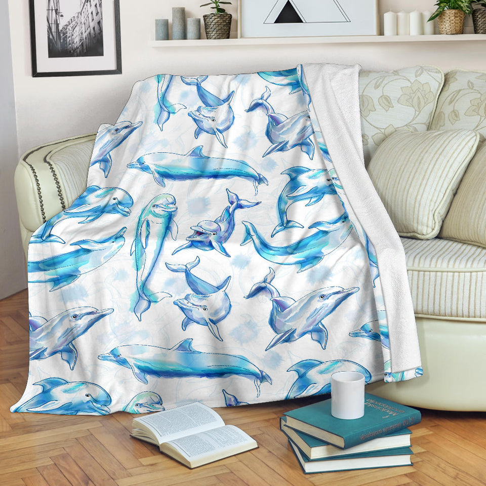 Watercolor Dolphin Pattern Premium Blanket