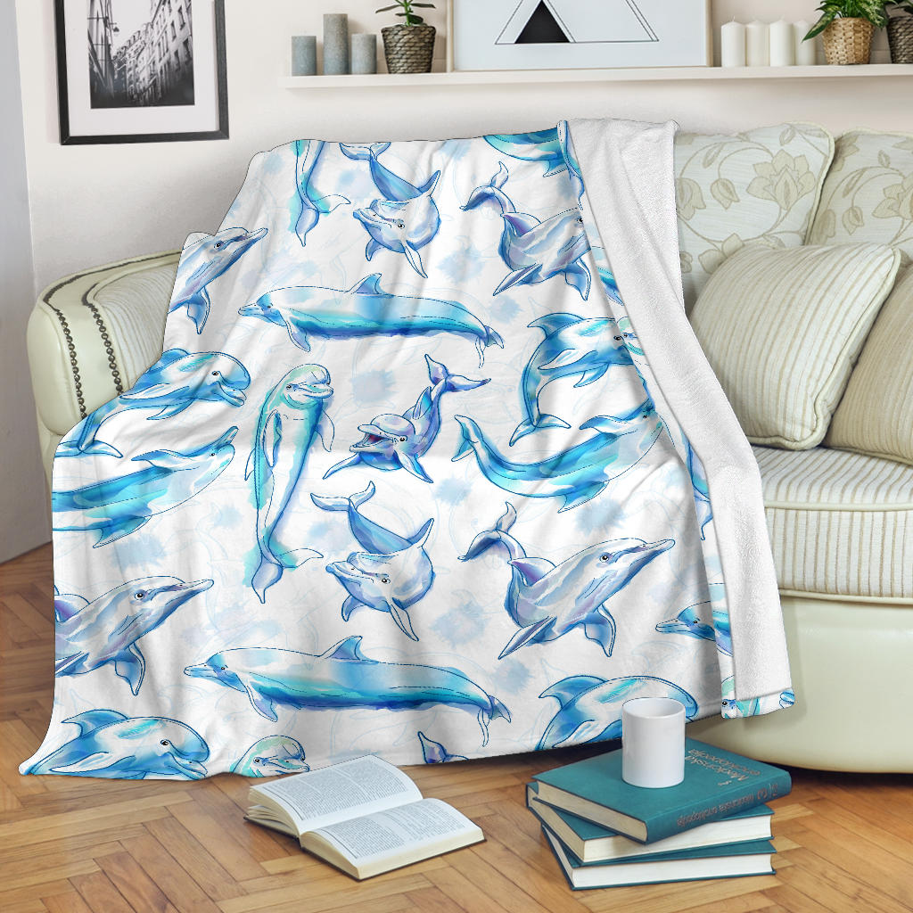 Watercolor Dolphin Pattern Premium Blanket