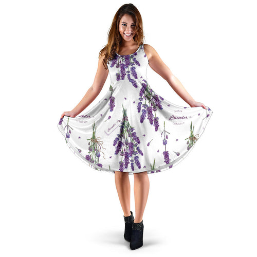 Lavender Flower Design Pattern Sleeveless Midi Dress