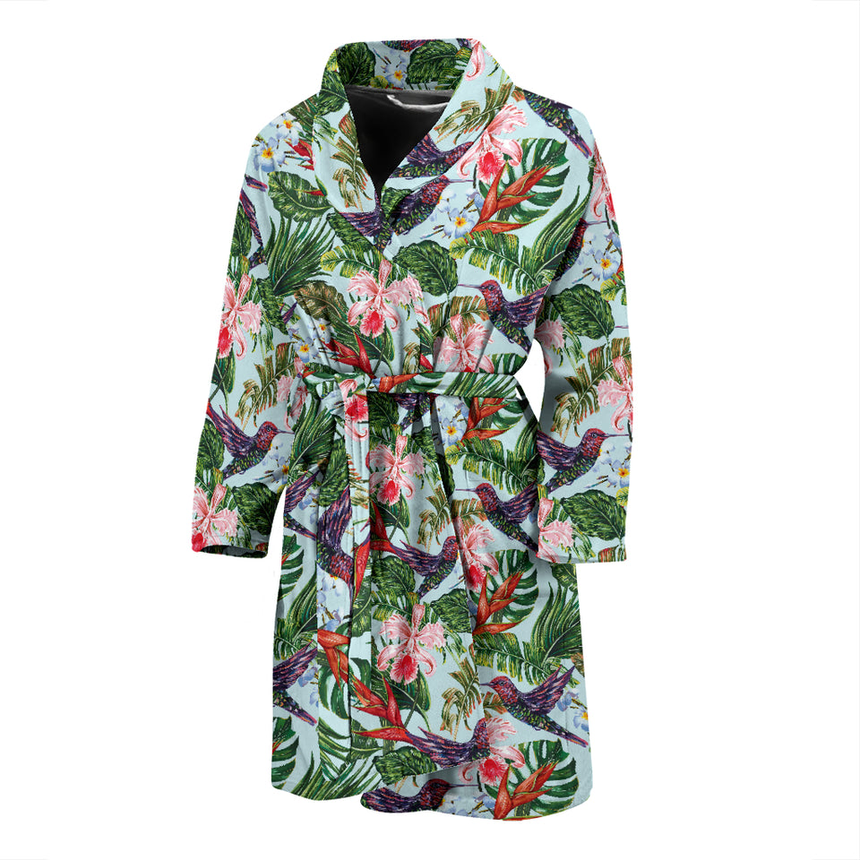 Hummingbird Pattern Print Design 05 Men's Bathrobe