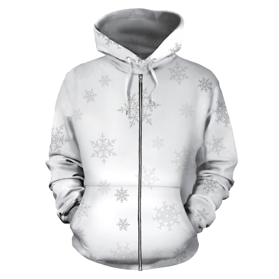 Snowflake Pattern White Background Zip Up Hoodie