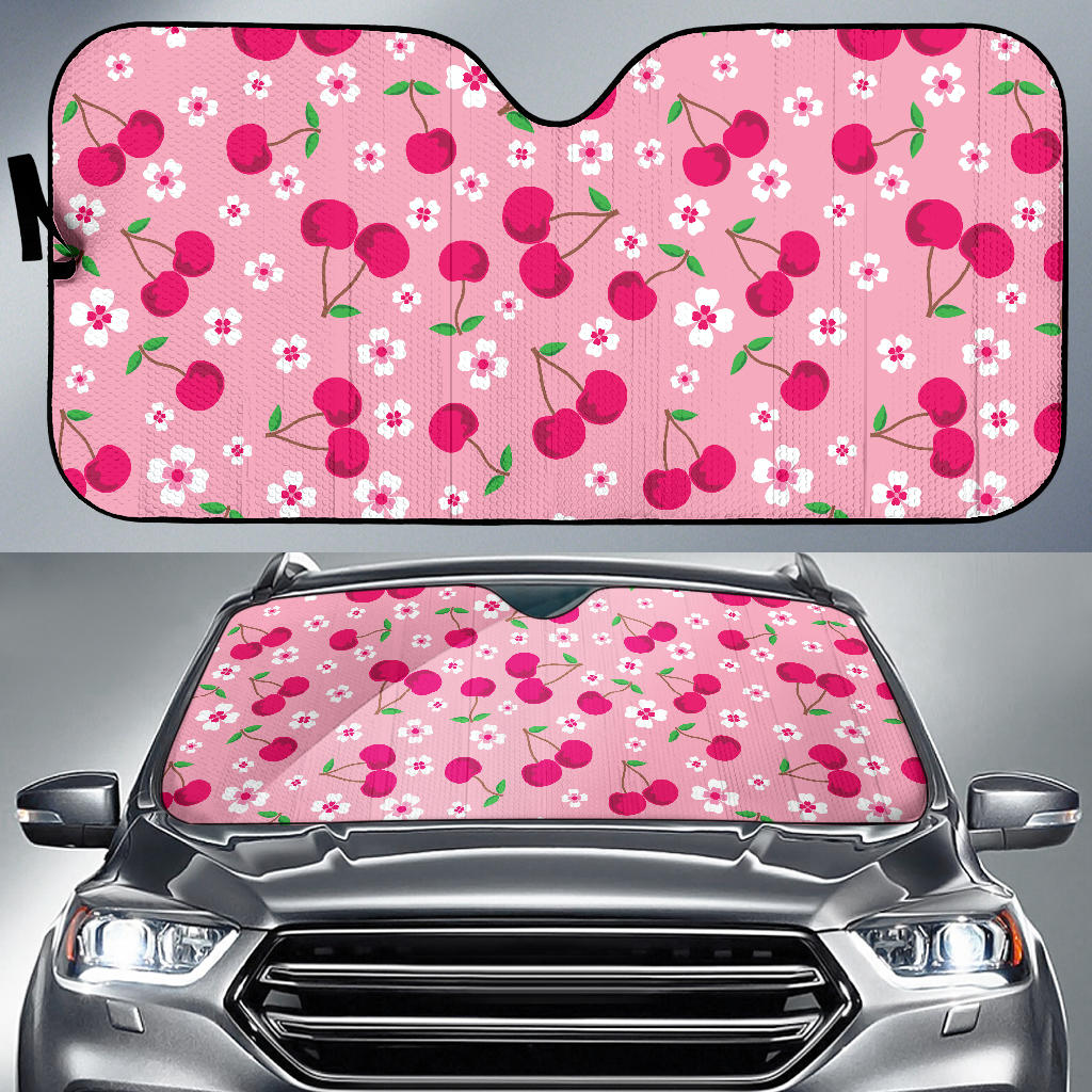Cherry Flower Pattern Pink Background Car Sun Shade