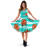 Octopuses Sea Wave Background Sleeveless Midi Dress