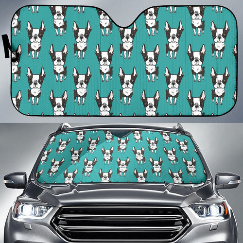 Hand Drawn Boston Terrier Dog Pattern Car Sun Shade