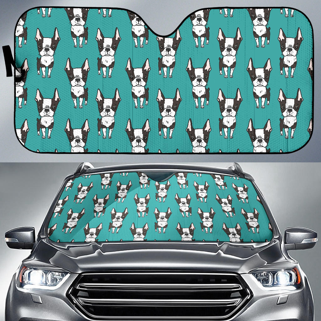 Hand Drawn Boston Terrier Dog Pattern Car Sun Shade