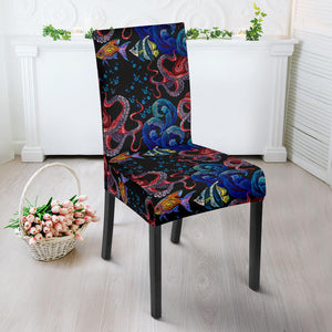 Octopus Sea Wave Tropical Fishe Pattern Dining Chair Slipcover