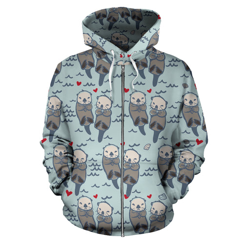 Lovely Sea Otter Pattern Zip Up Hoodie