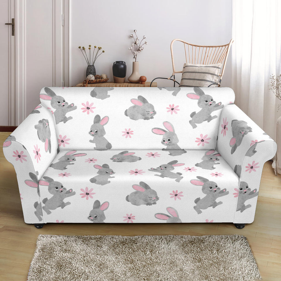 Watercolor Cute Rabbit Pattern Loveseat Couch Slipcover