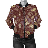 Coffee Bean Flower Pattern Women'S Bomber Jacket