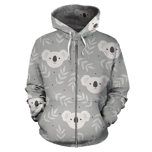 Cute Koala Leaves Pattern Zip Up Hoodie