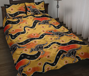 Kangaroo Australian aboriginal art pattern Quilt Bed Set