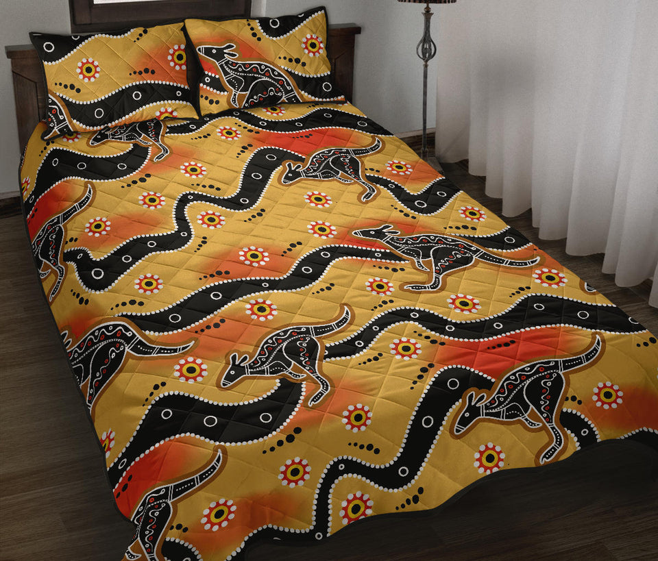 Kangaroo Australian aboriginal art pattern Quilt Bed Set