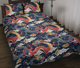 Blue red dragon cloud pattern Quilt Bed Set