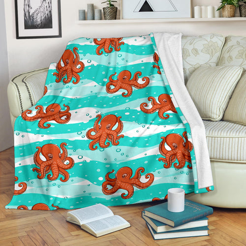 Octopuses Sea Wave Background Premium Blanket