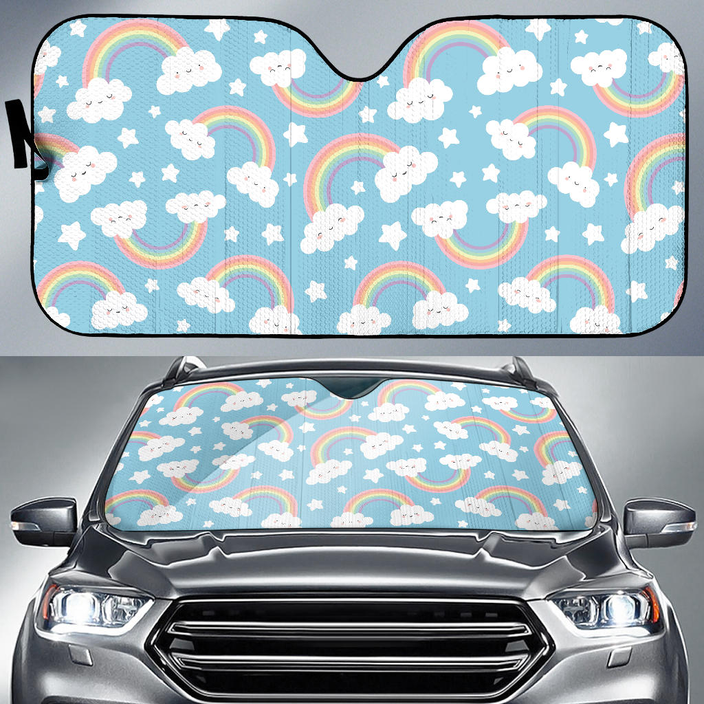 Cute Rainbow Clound Star Pattern Blue Background Car Sun Shade