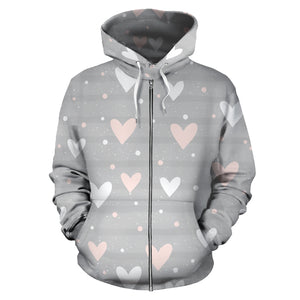 Heart Pattern Gray Background Zip Up Hoodie