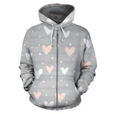 Heart Pattern Gray Background Zip Up Hoodie