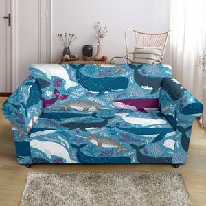 Whale Design Pattern Loveseat Couch Slipcover