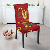 Saxophone Cornet Pattern Red Background Dining Chair Slipcover