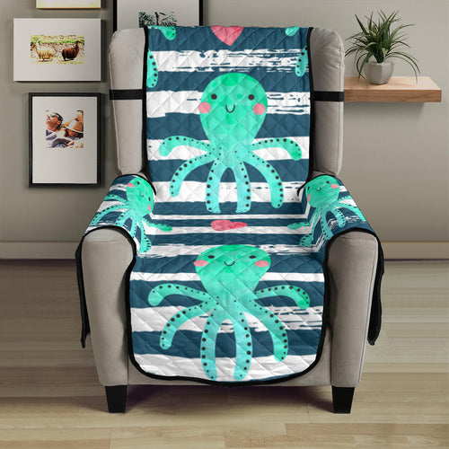 Cute octopuses heart striped background Chair Cover Protector