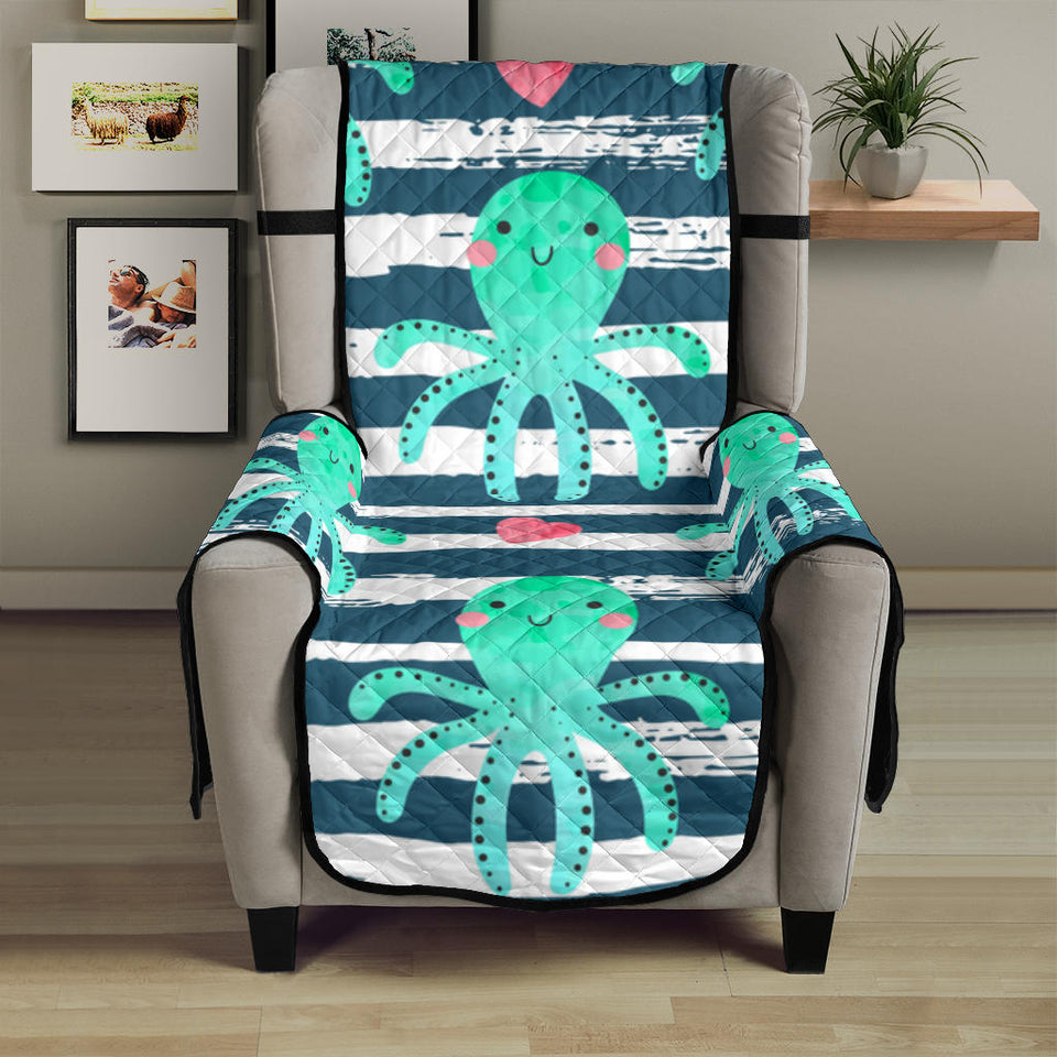 Cute octopuses heart striped background Chair Cover Protector