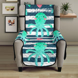 Cute octopuses heart striped background Chair Cover Protector