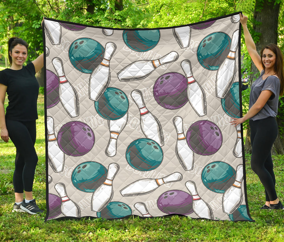 Bowling Ball And Pin Gray Background Premium Quilt