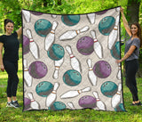 Bowling Ball And Pin Gray Background Premium Quilt