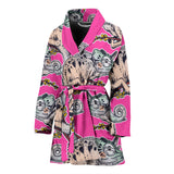 Chameleon Lizard Pattern Pink Background Women'S Bathrobe