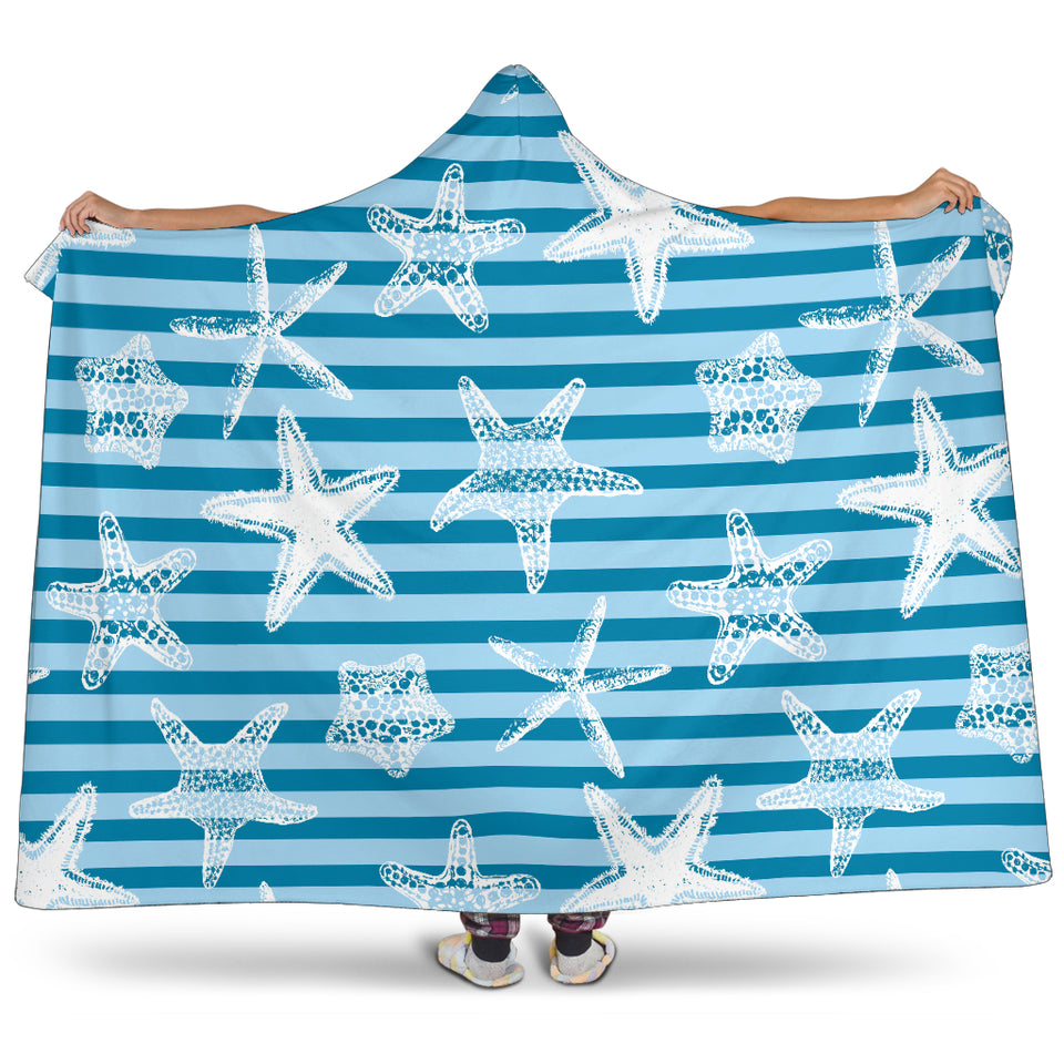 Starfish Blue Blackground Hooded Blanket