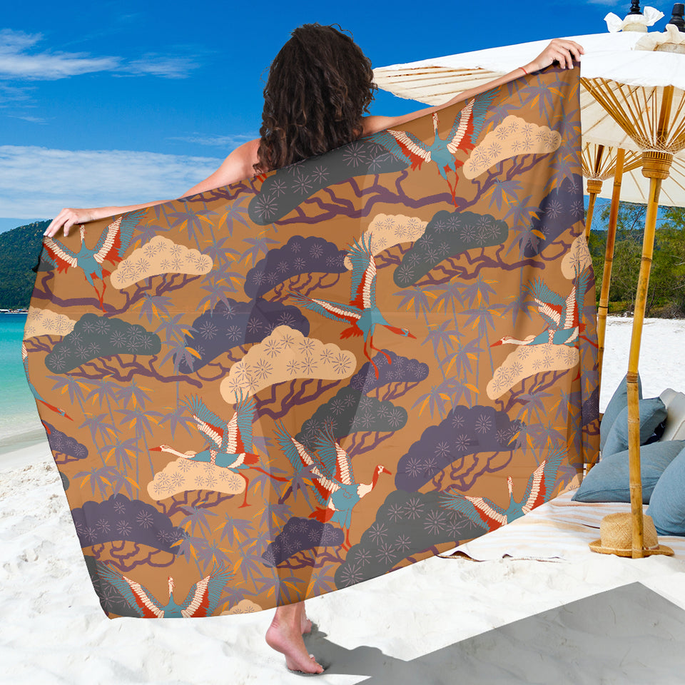 Bonsai Bamboo Stork Japanese Pattern Brown Theme Sarong