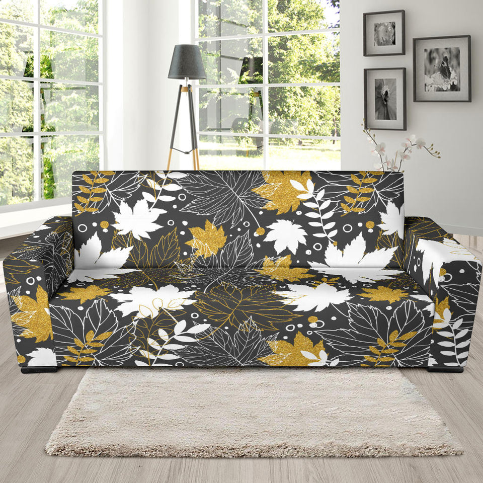 Beautiful Gold Autumn Maple Leaf Pattern Sofa Slipcover