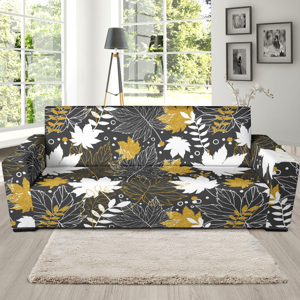 Beautiful Gold Autumn Maple Leaf Pattern Sofa Slipcover