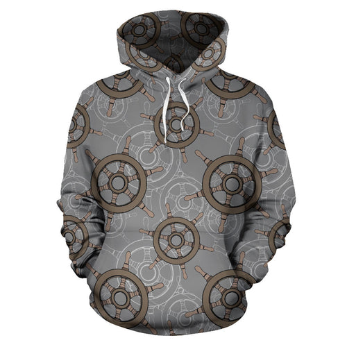 Nautical Wood Steering Wheel Pattern Men Women Pullover Hoodie