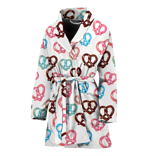 Pretzels Pattern Print Design 04 Women's Bathrobe