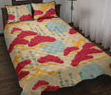 Red Bonsai gray sun japanese pattern Quilt Bed Set