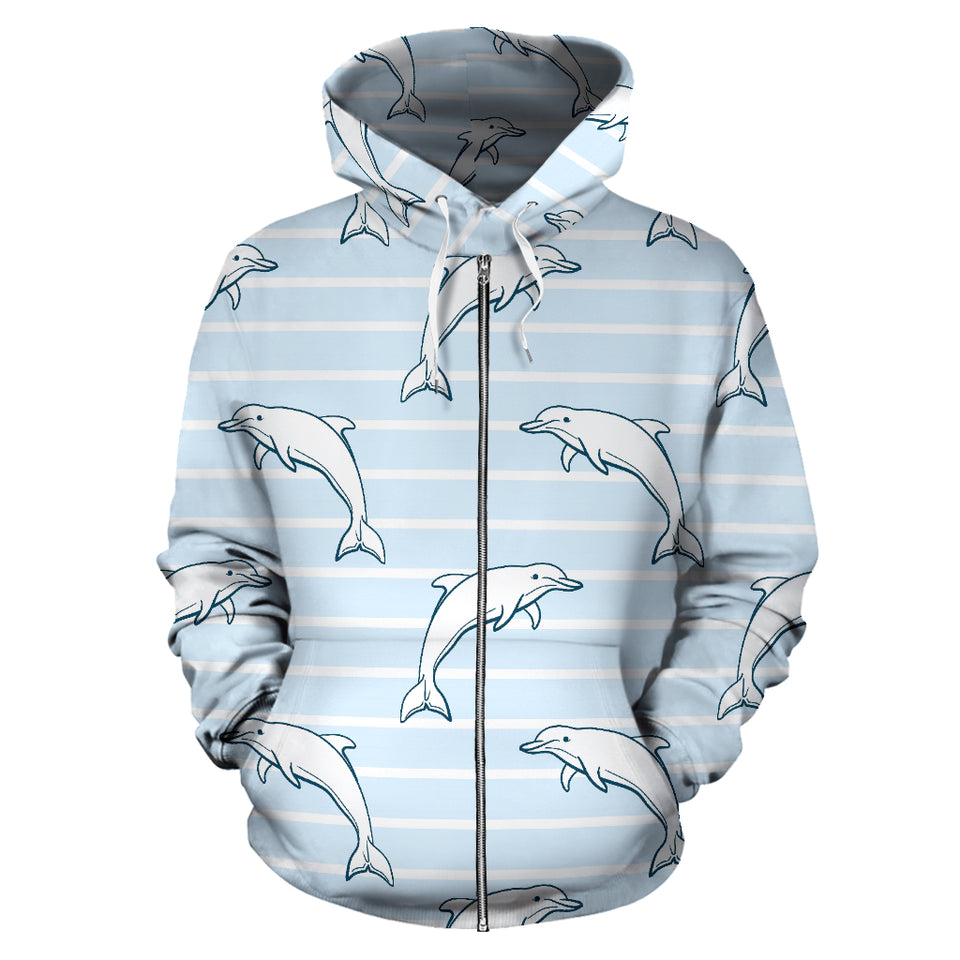 Dolphin Blue Striped Background Zip Up Hoodie