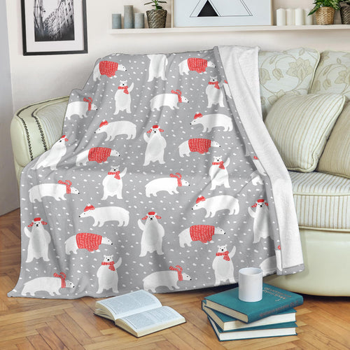 Cute Polar Bear Christmas Snow Pattern Premium Blanket