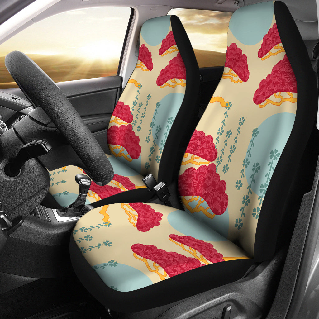 Red Bonsai Gray Sun Japanese Pattern  Universal Fit Car Seat Covers