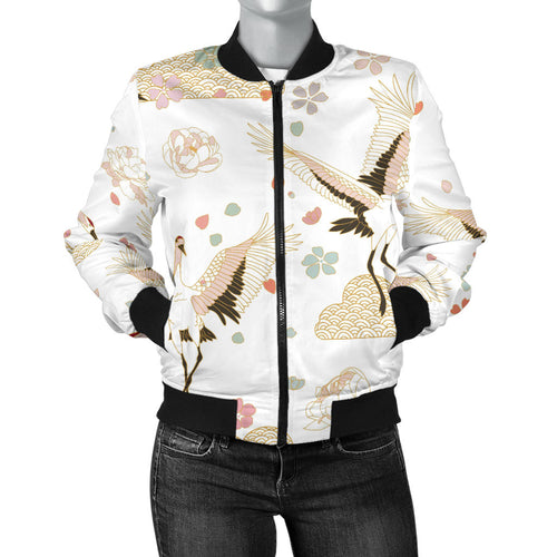 Beautiful Japanese Cranes Pattern Women'S Bomber Jacket
