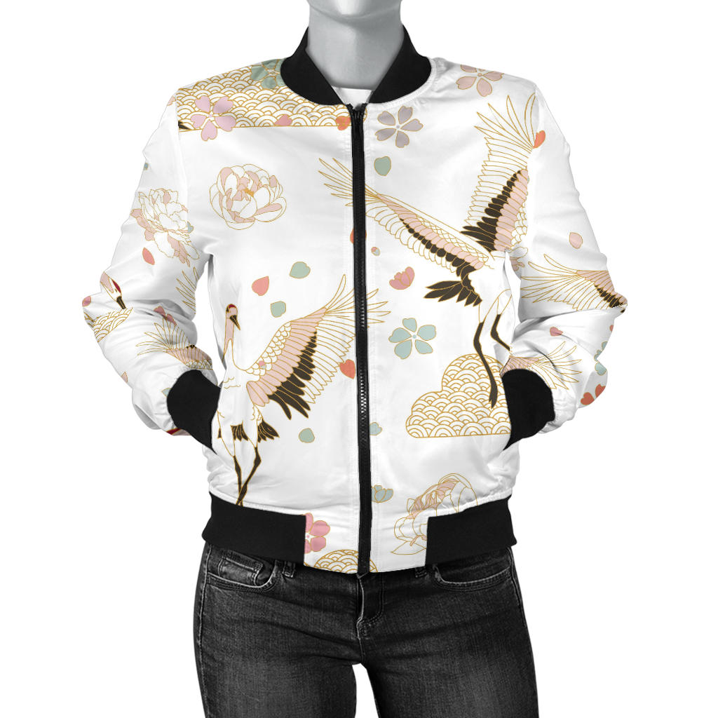 Beautiful Japanese Cranes Pattern Women'S Bomber Jacket
