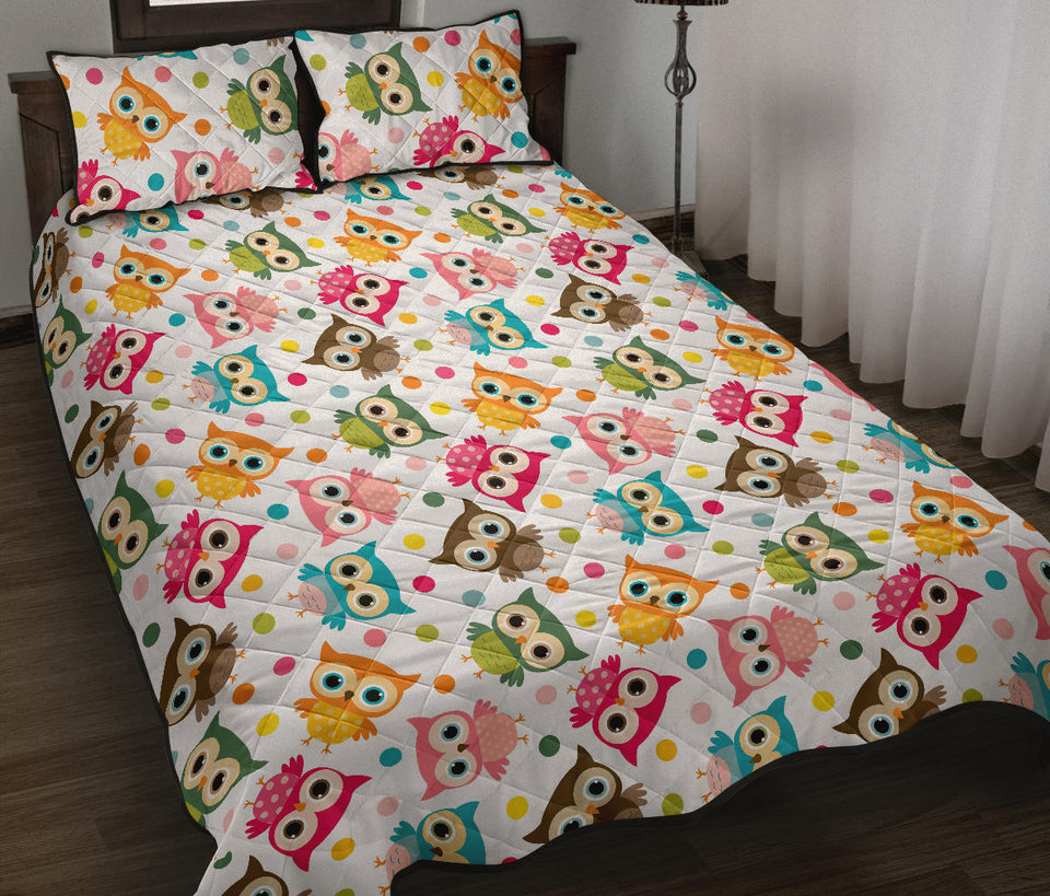 Color cute owl pattern Quilt Bed Set
